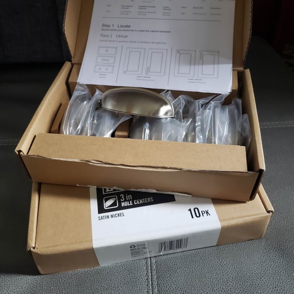 New Everbilt 20 PACK SET 3 in. (76 mm) Satin Nickel Bin Cup Drawer Hardware Pull